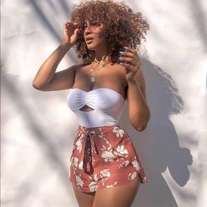 Strapless White Bodysuit with Cut Out